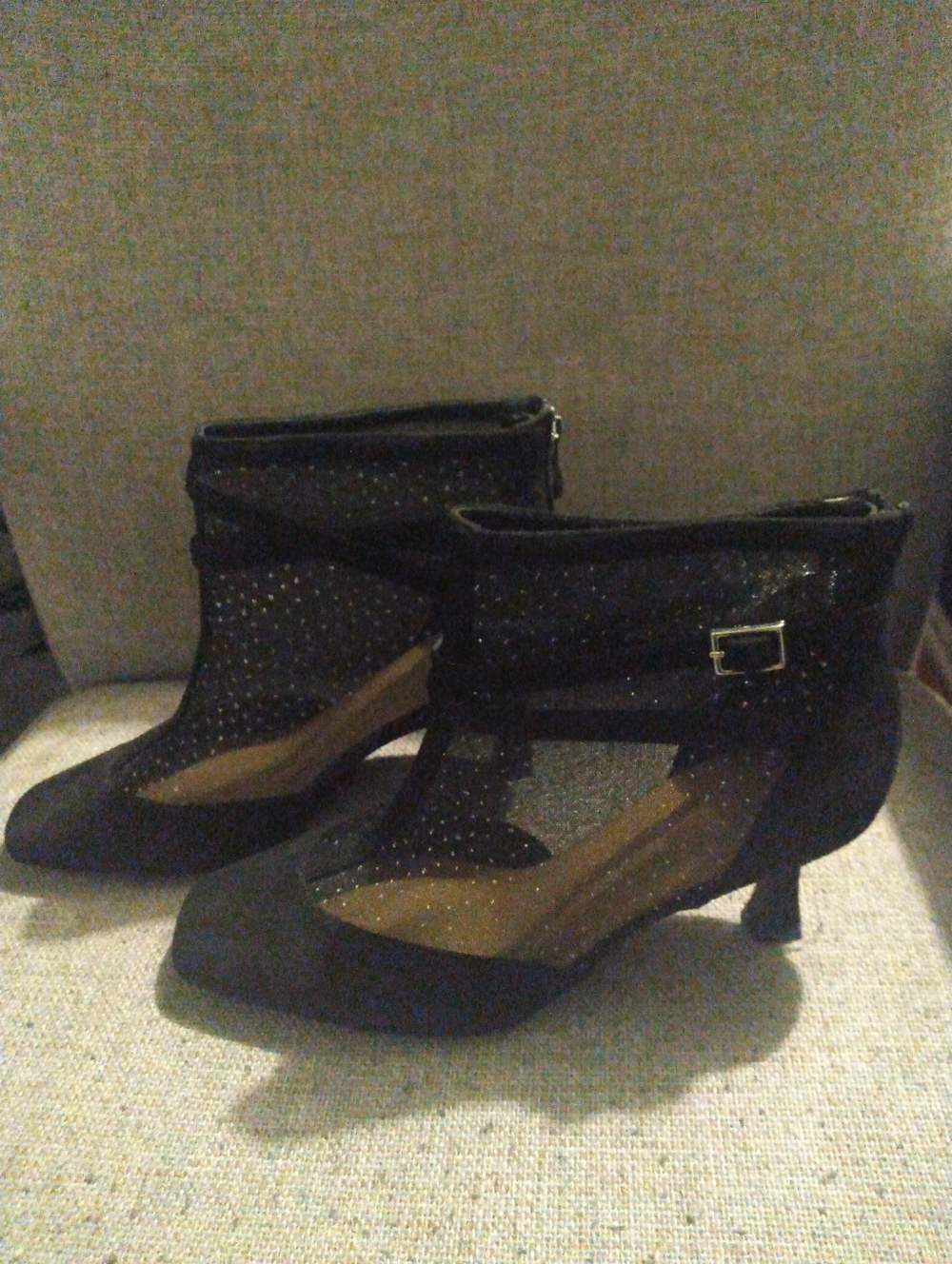 NWOB Black Mesh Ankle Boots with Buckle